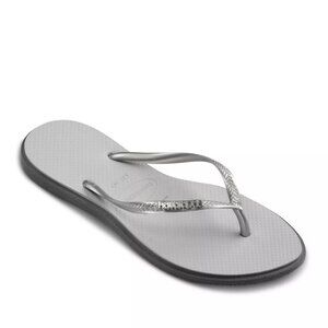 46$ Havaianas Slim Point Flip Flop Rubber Sandals Women's Size 11/12 US Silver